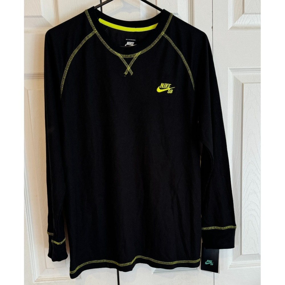 NEW Nike SB Skateboarding Long-Sleeved Thermal Shirt Black Volt Boys‎ Size XL